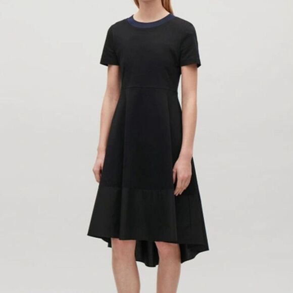 COS Paneled Black Jersey Dress Size XS Fit & Flare Modest Stealth Wealth Classic - Picture 13 of 13